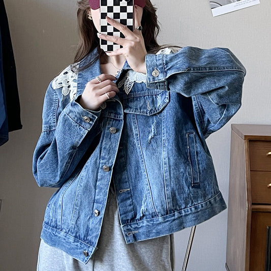 Krisy Floral Lace Denim Jacket