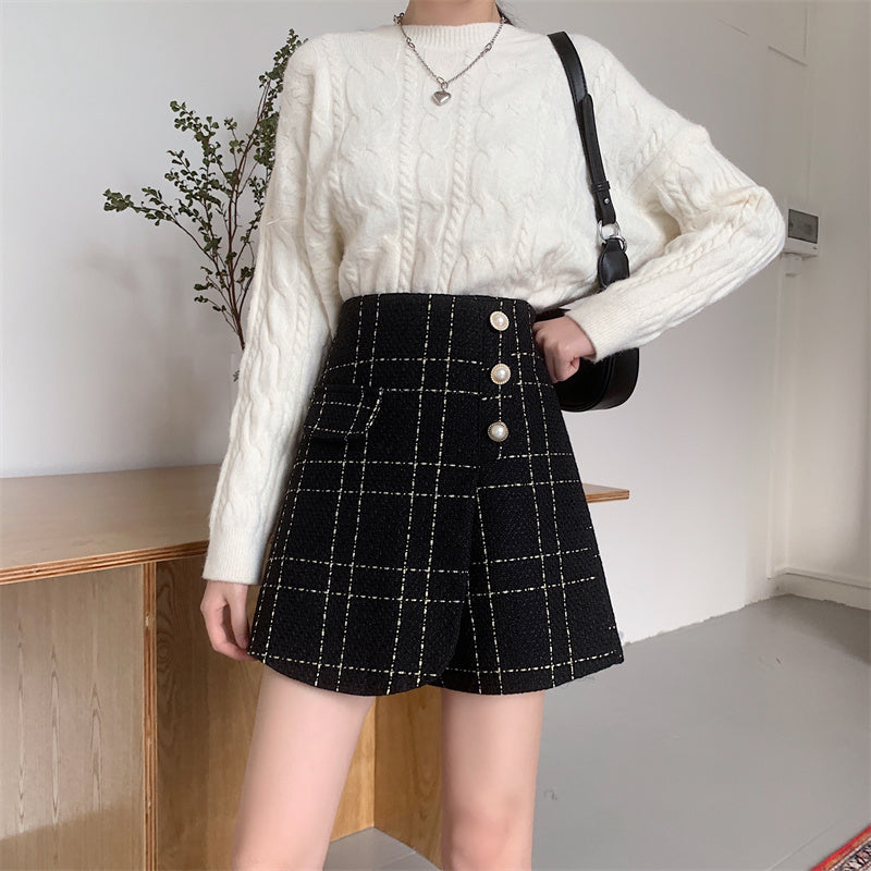 Amie Checkered Gold Button Skort