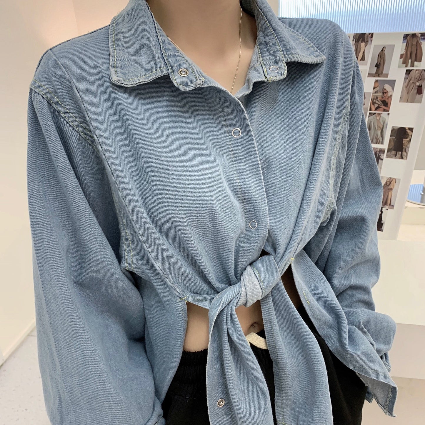 Sasha Front Knot Denim Blouse