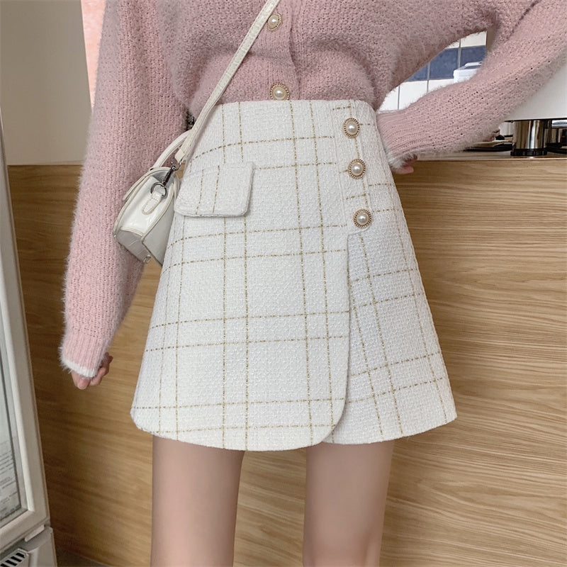 Amie Checkered Gold Button Skort