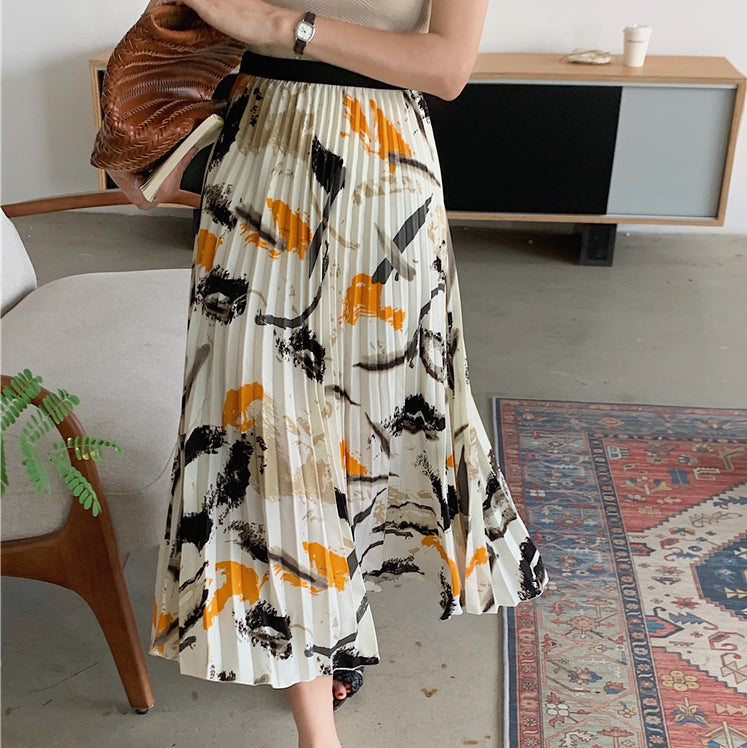 Charley Painting Pleated Chiffon Long Skirt