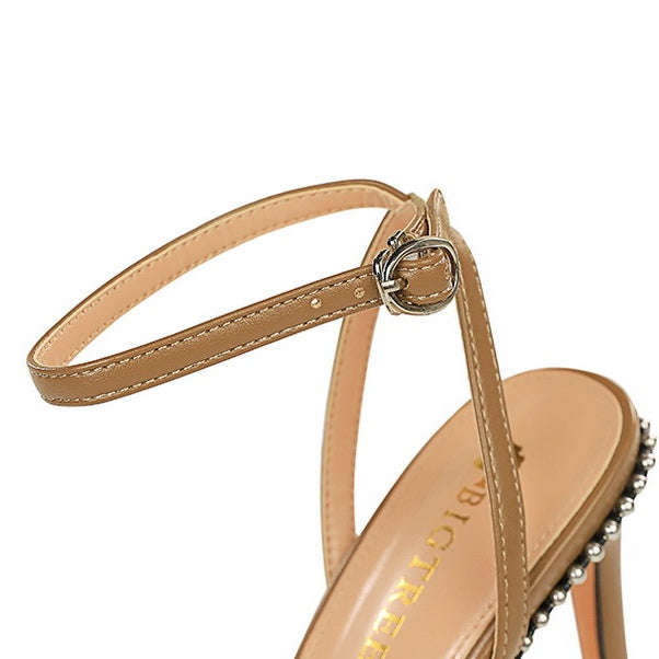 Adira Studded Open Toe Ankle Strap Stiletto Heels