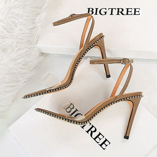 Adira Studded Open Toe Ankle Strap Stiletto Heels