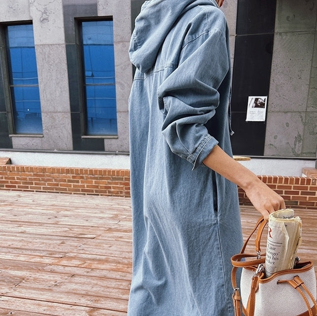 Hadia Denim Hooded Loose Fit Dress