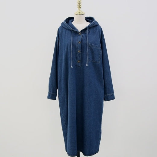 Hadia Denim Hooded Loose Fit Dress