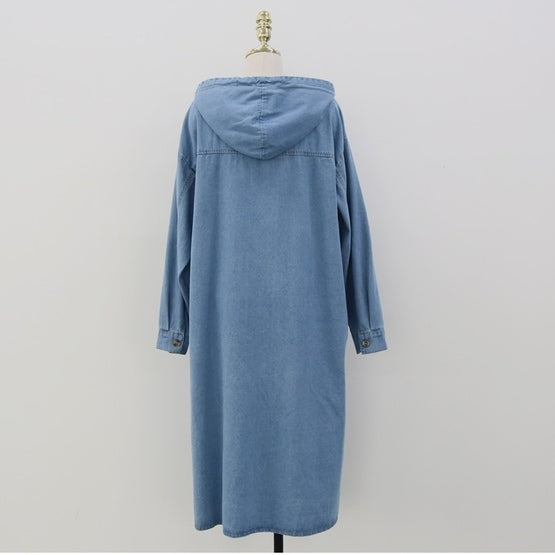 Hadia Denim Hooded Loose Fit Dress