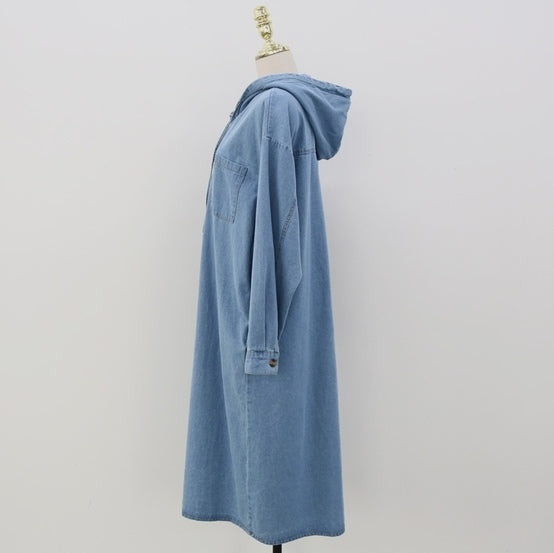 Hadia Denim Hooded Loose Fit Dress