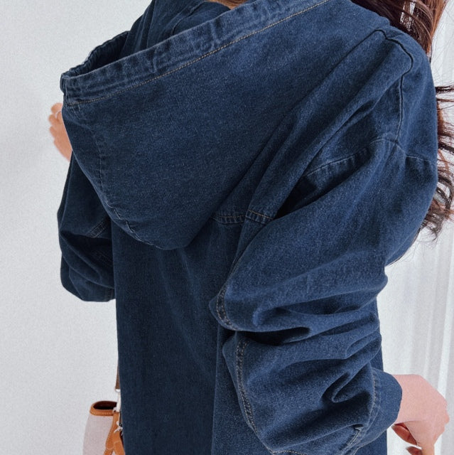 Hadia Denim Hooded Loose Fit Dress