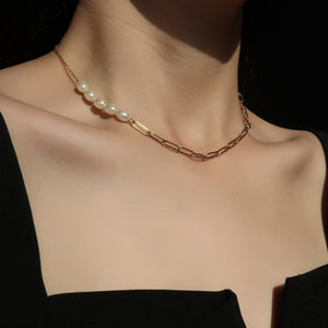 Mavise Pearl Chain Asymmetrical Necklace