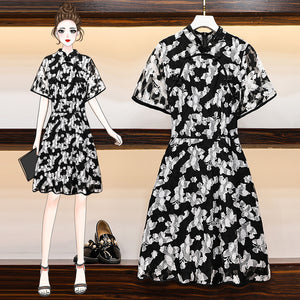 Monochrome Lace Cheongsam Dress