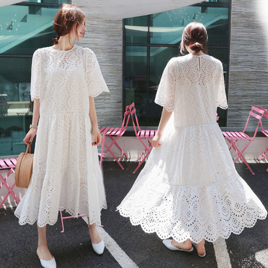 Eyelet Scallop Hem Dress