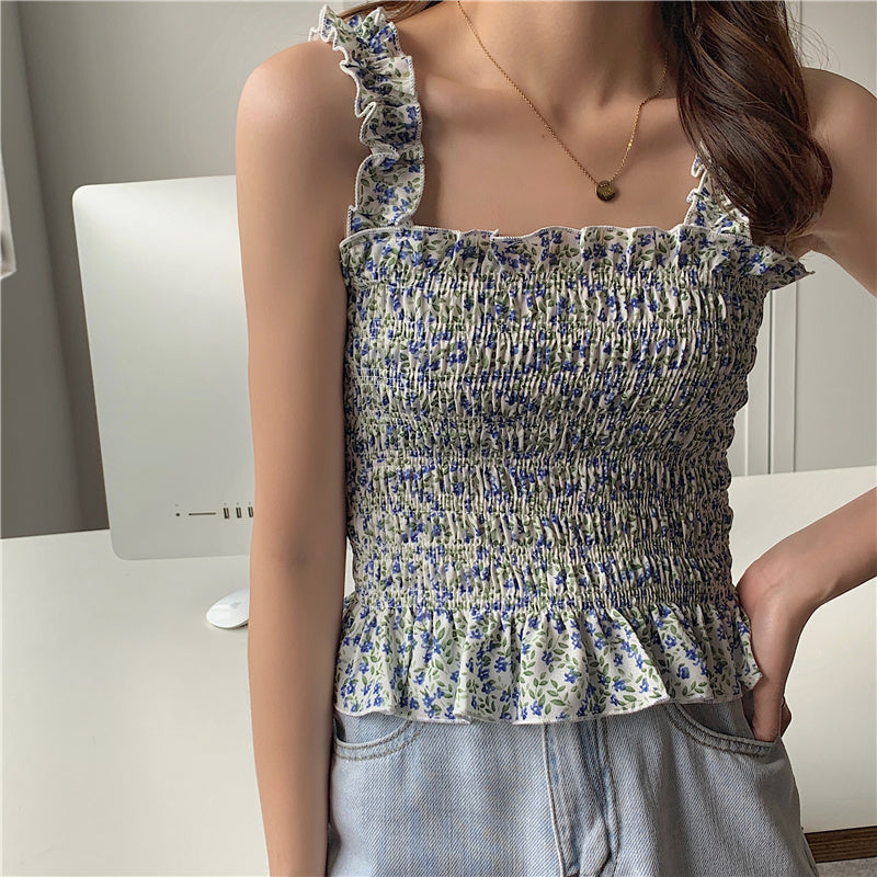 Floral Sleeveless Smocked Top