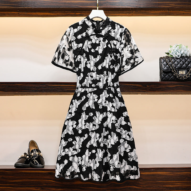 Monochrome Lace Cheongsam Dress