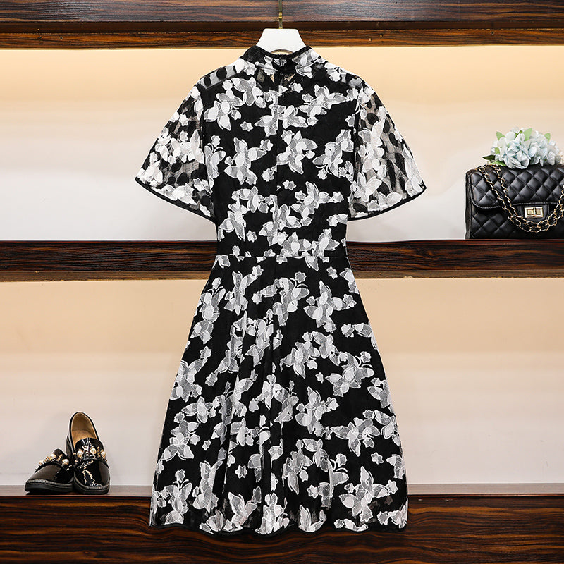 Monochrome Lace Cheongsam Dress