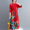 Floral Cheongsam Cotton Linen Dress