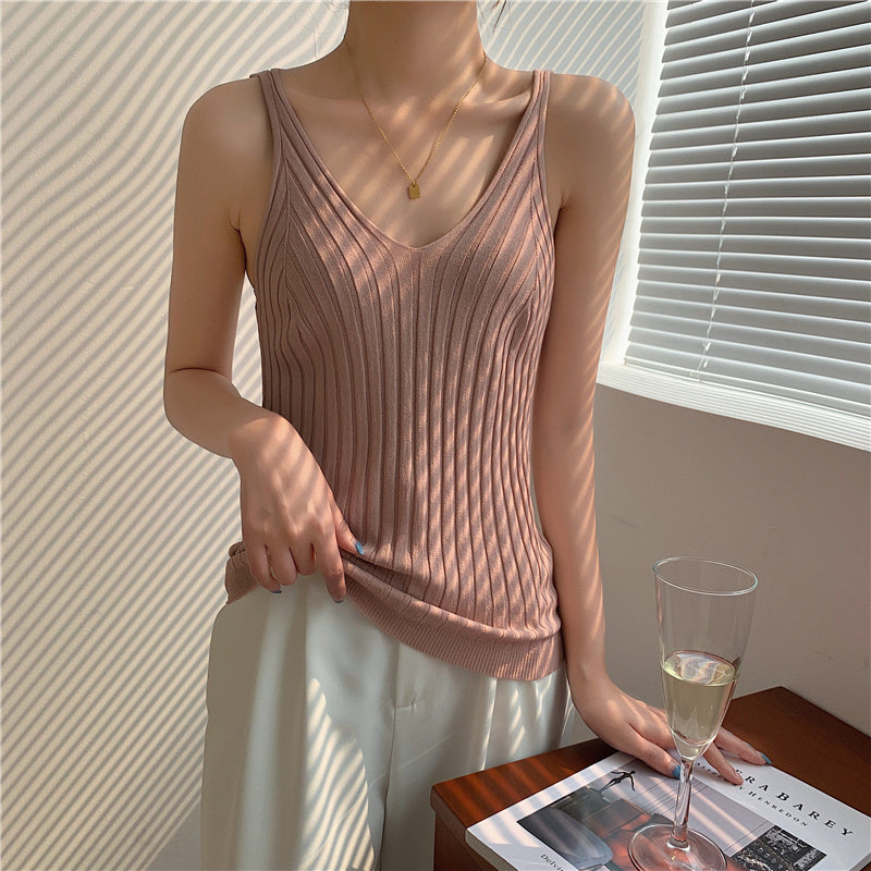 Sleeveless V-Neck Ripped Knit Top