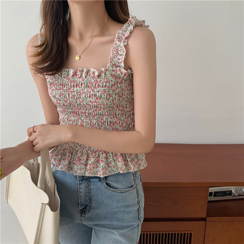 Floral Sleeveless Smocked Top