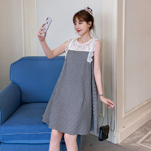 Crochet Lace Sleeveless Checkered Dress