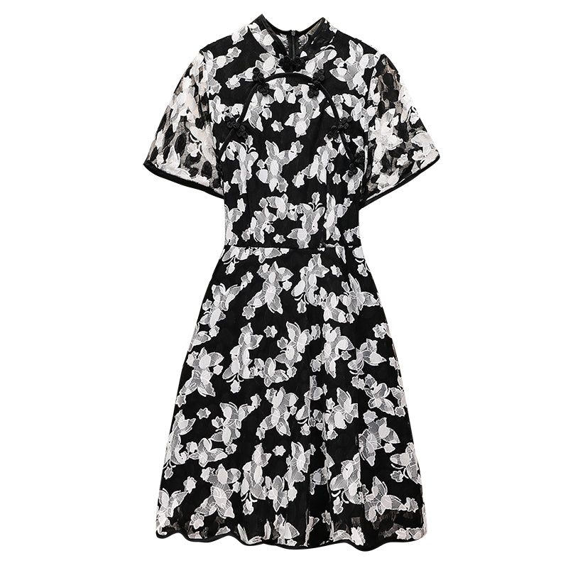 Monochrome Lace Cheongsam Dress