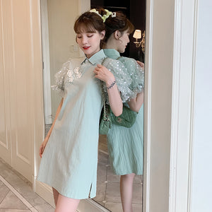 Organza Bubble Sleeve Cheongsam Dress