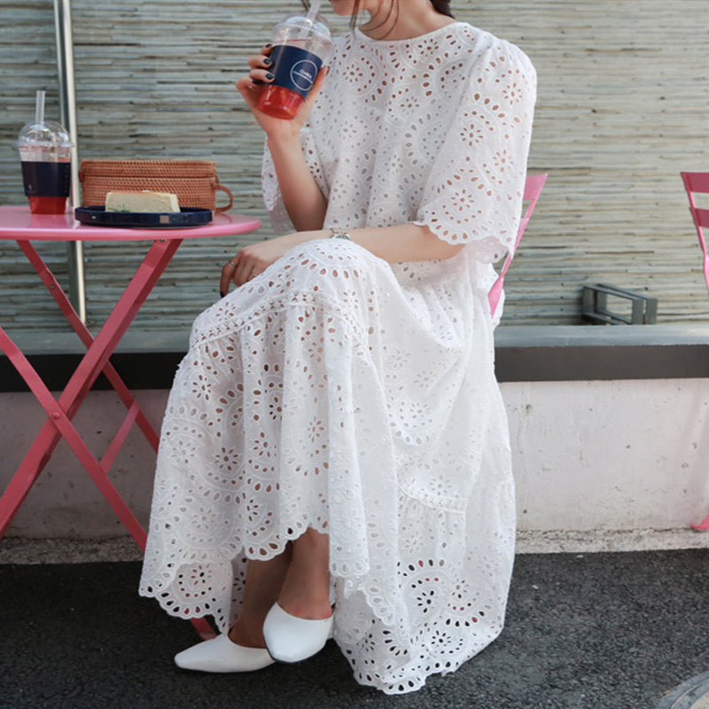 Eyelet Scallop Hem Dress