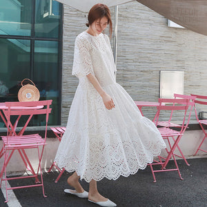 Eyelet Scallop Hem Dress