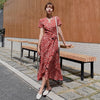 Kimono Wrap Ruffle Hem Printed Dress