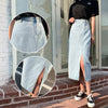 Side Slit High Waist Denim Midi Skirt