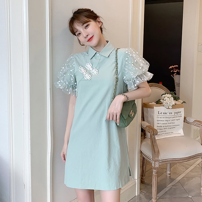 Organza Bubble Sleeve Cheongsam Dress