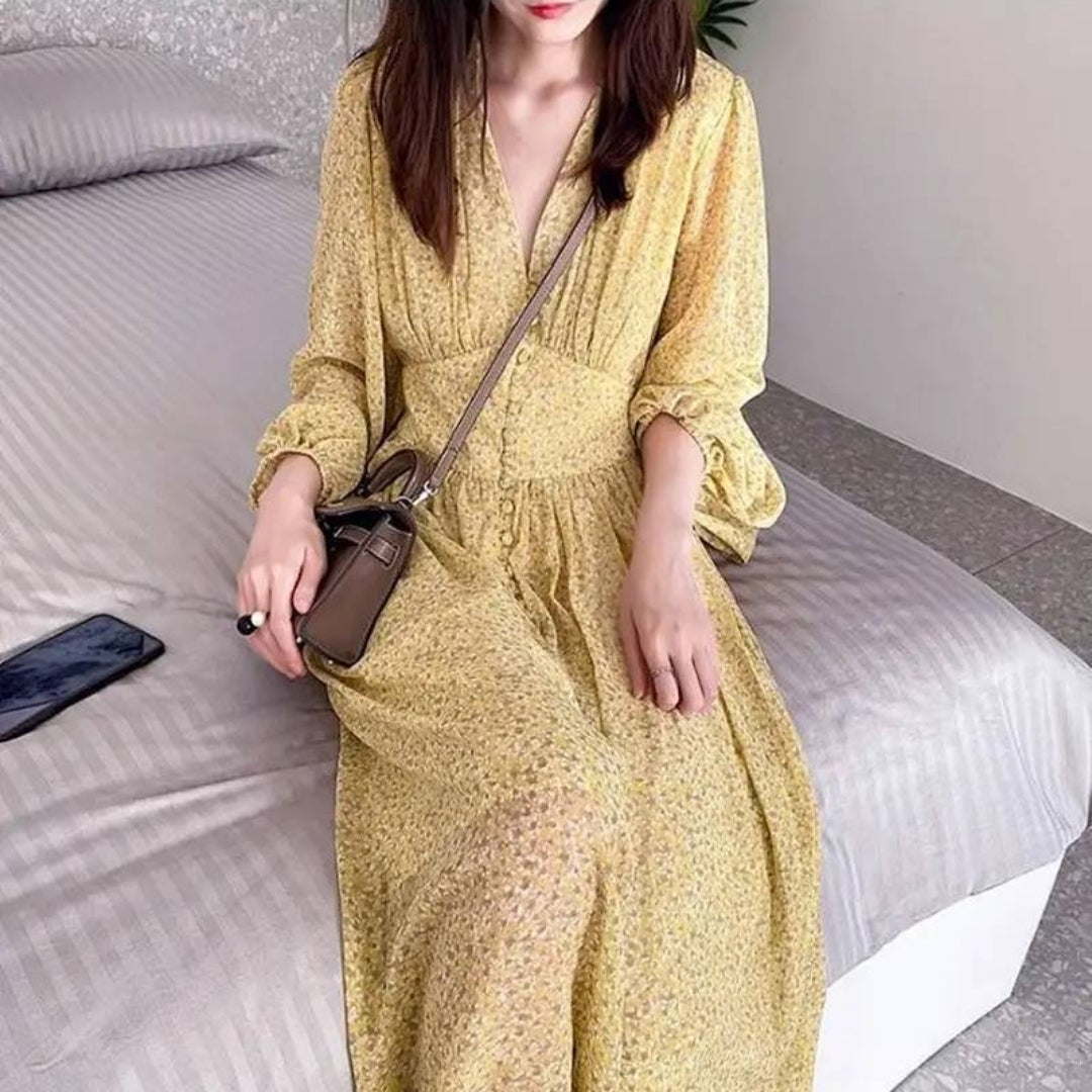 Floral Bubble Long Sleeve Maxi Dress