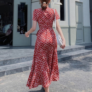Kimono Wrap Ruffle Hem Printed Dress