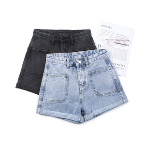 Denim High Waist A-Line Front Pocket Shorts