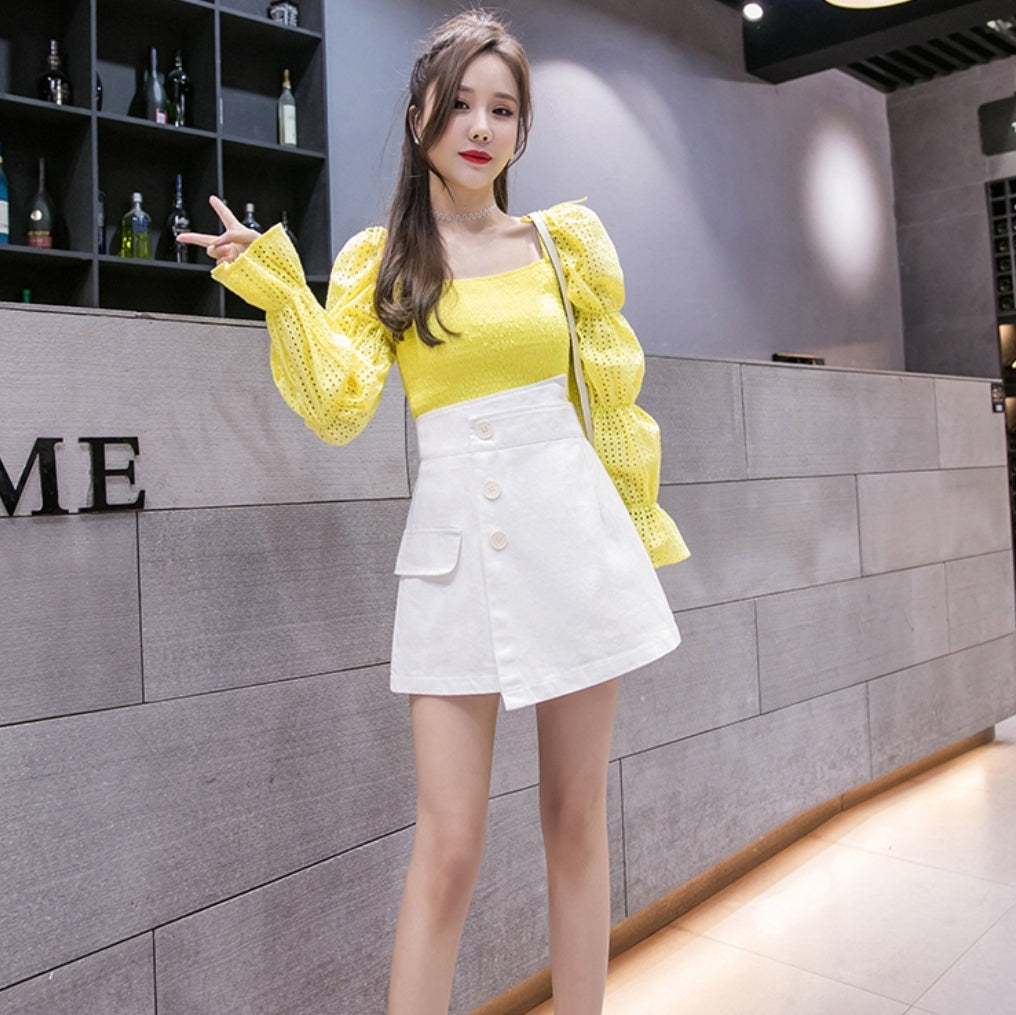 High Waist Denim A-Line Skirt