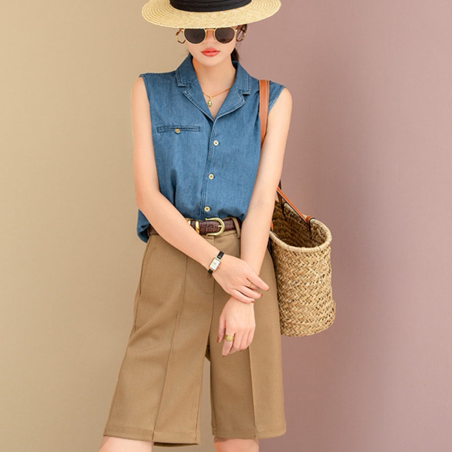 Celeste Cotton Denim Vest Top