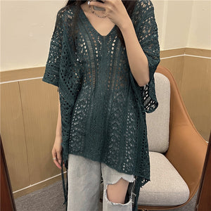 Sage Hollow Lace Up Batwing Top