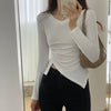 Brianna Side Pleats V-Neck Long Sleeve Top