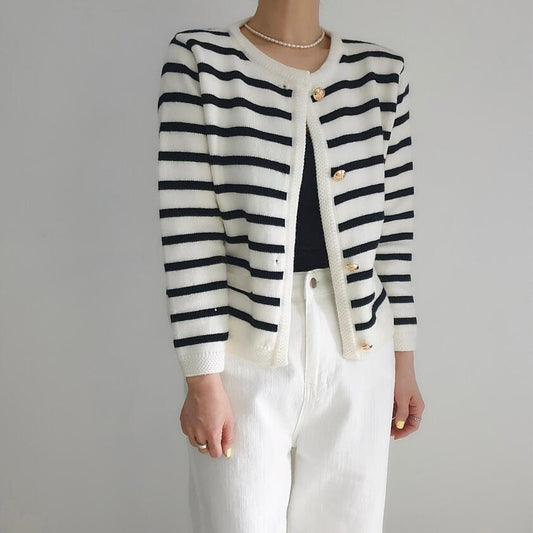 Bethany Monochrome Stripe Knit Cardigan