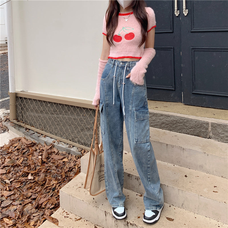 Yuna High Waist Drawstring Denim Jeans