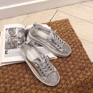 Bling Shoelace Calf Leather Sneakers