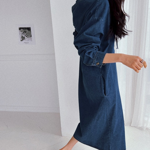 Hadia Denim Hooded Loose Fit Dress