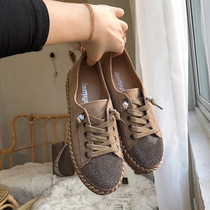 Suede Shoelace Bling Calf Leather Sneakers