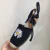 Flower Embroidery Lace Up Rope Flats