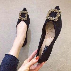 Embellished Crystal Faux Suede Pointed Flats