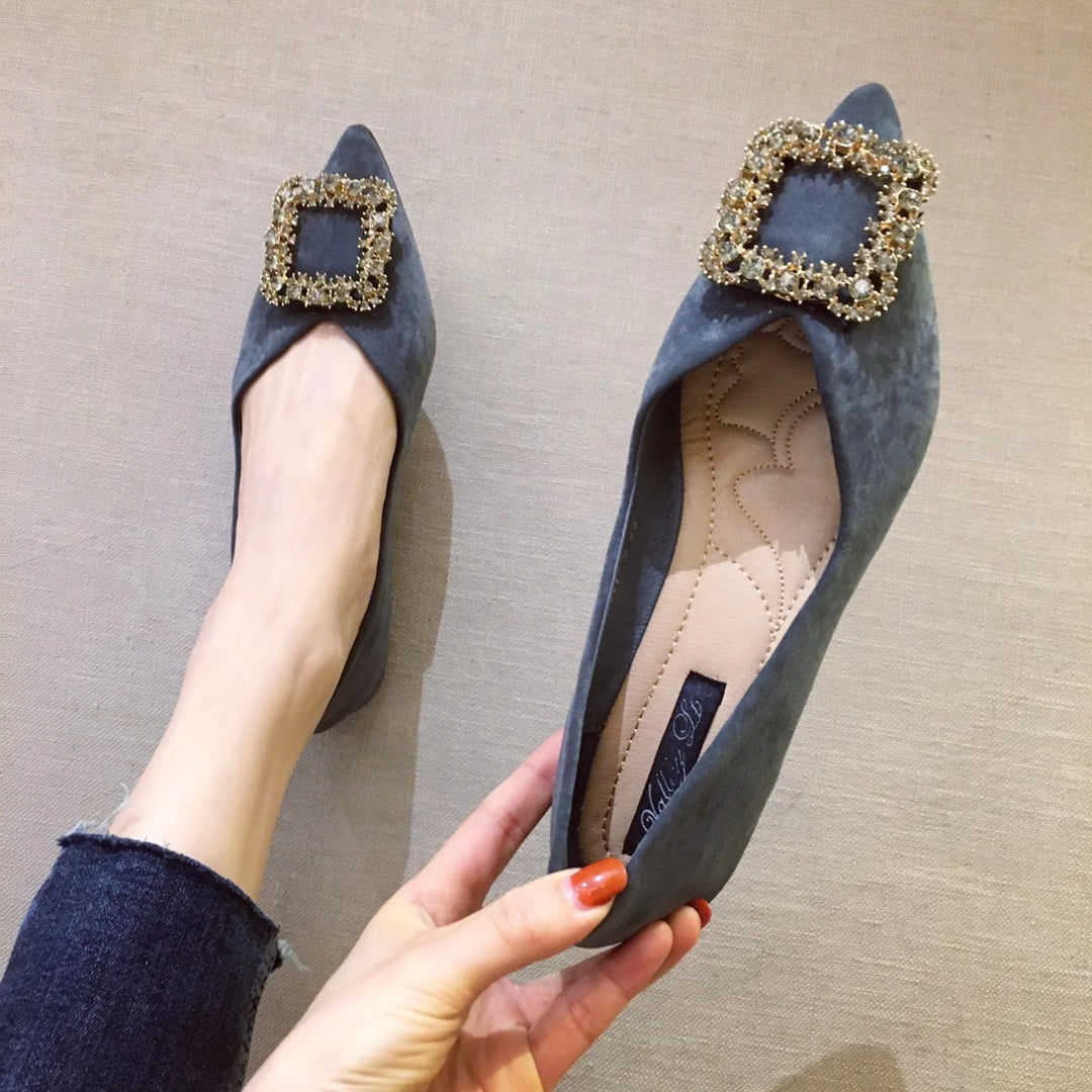 Embellished Crystal Faux Suede Pointed Flats