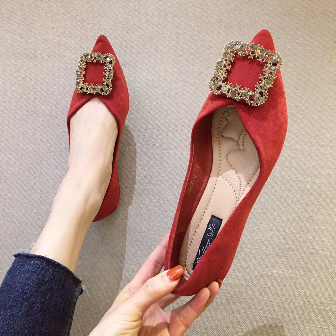 Embellished Crystal Faux Suede Pointed Flats