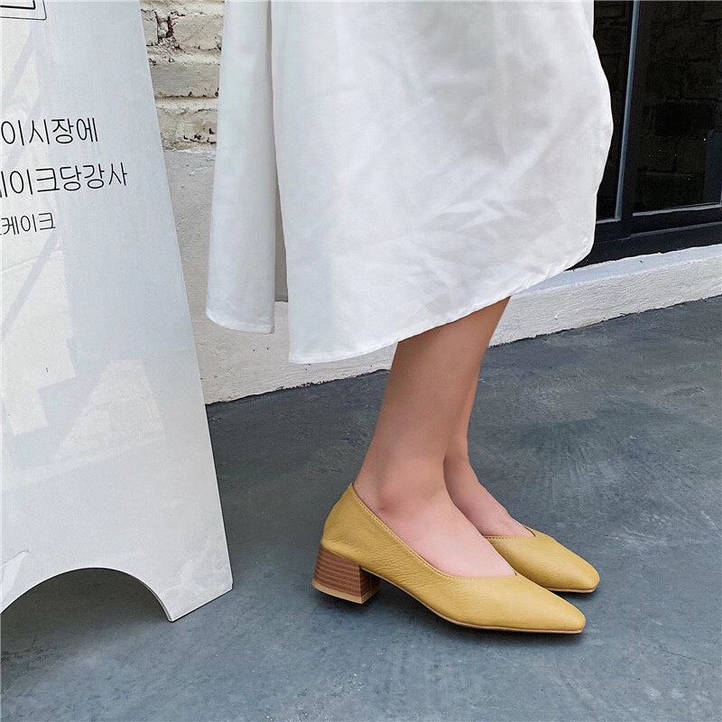 Wooden Block Heel Pumps