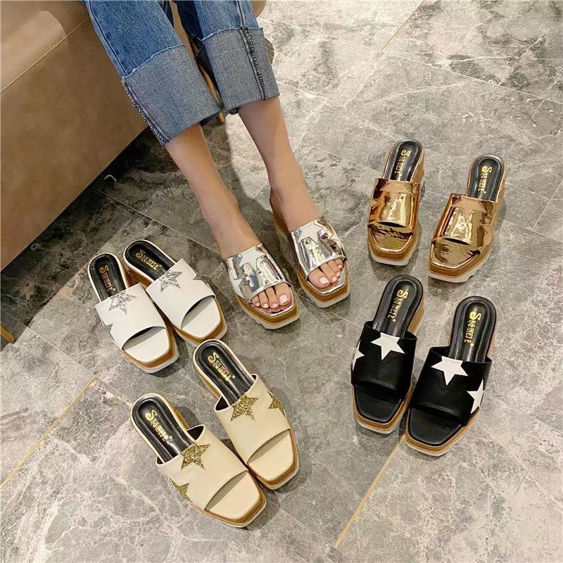 Star Print PU Platform Slip On