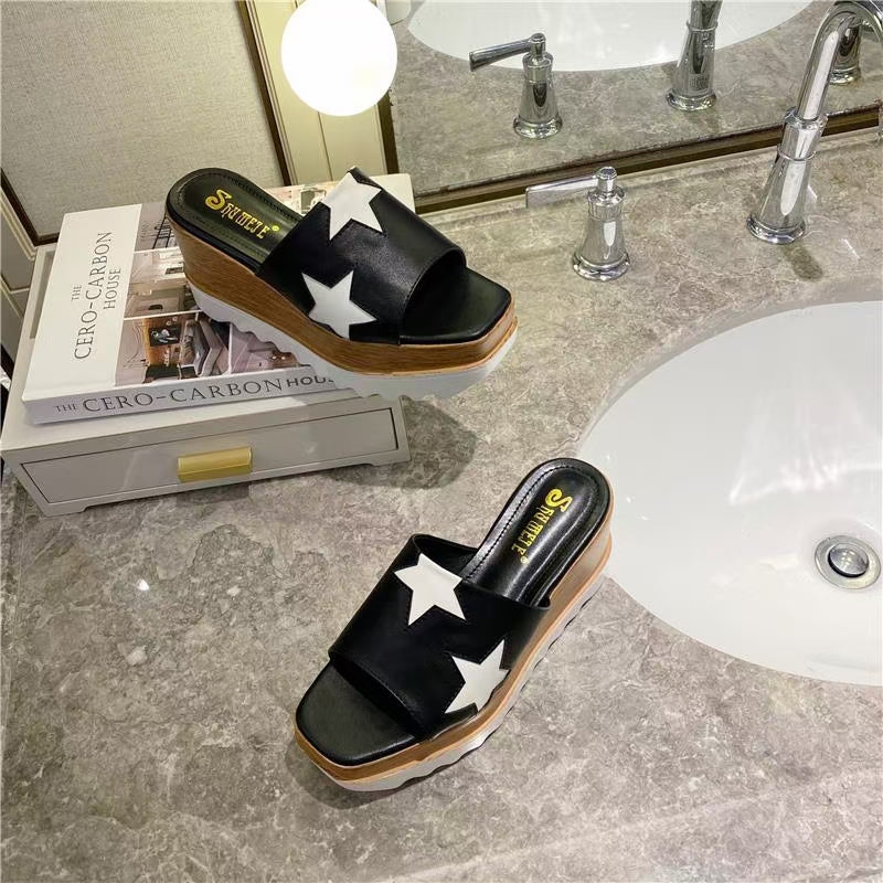 Star Print PU Platform Slip On