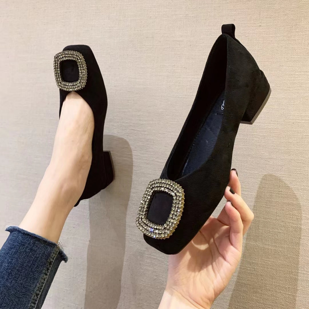 Bling Square Buckle Low Heel Shoe