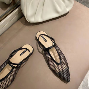 Mesh Net Buckle On Pointed Flats